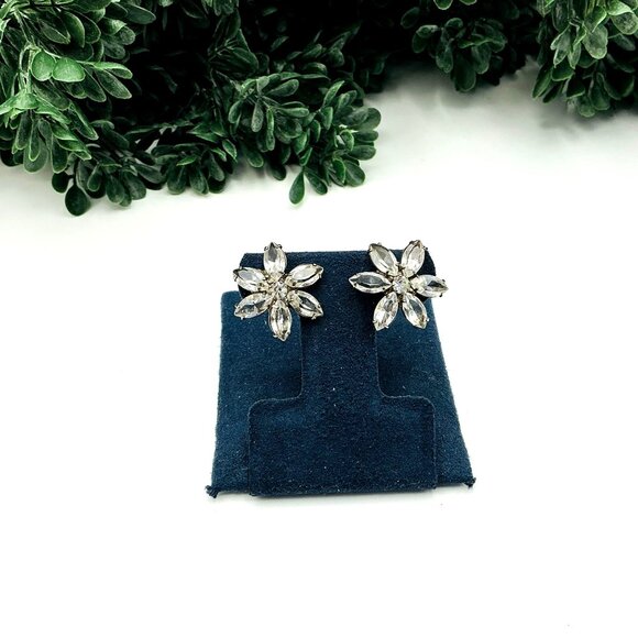 Vintage Rhinestone Flower Clip-On Earrings - Picture 6 of 6